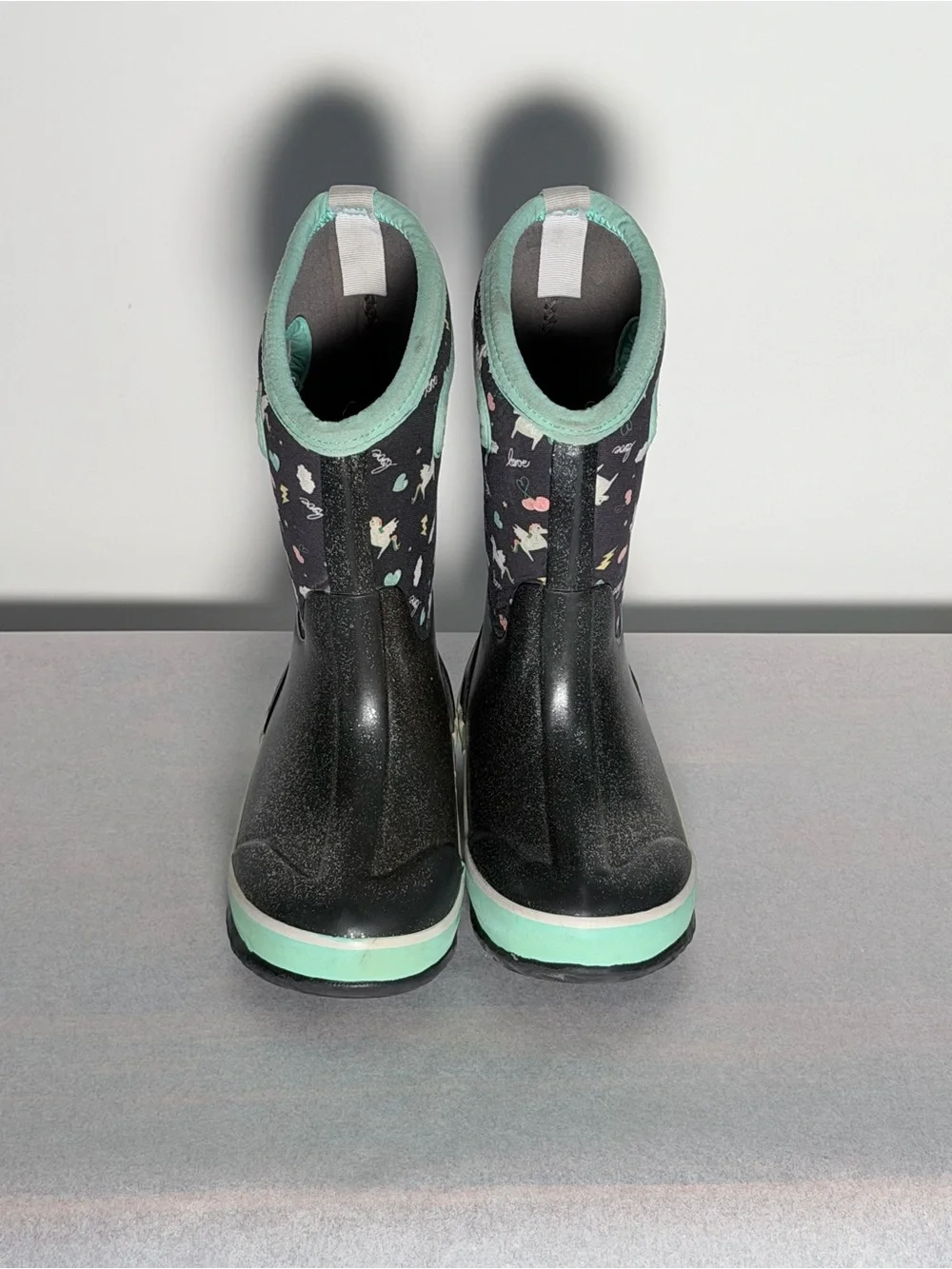 Bogs Kids Black & Mint Patterned Waterproof Rain Boots